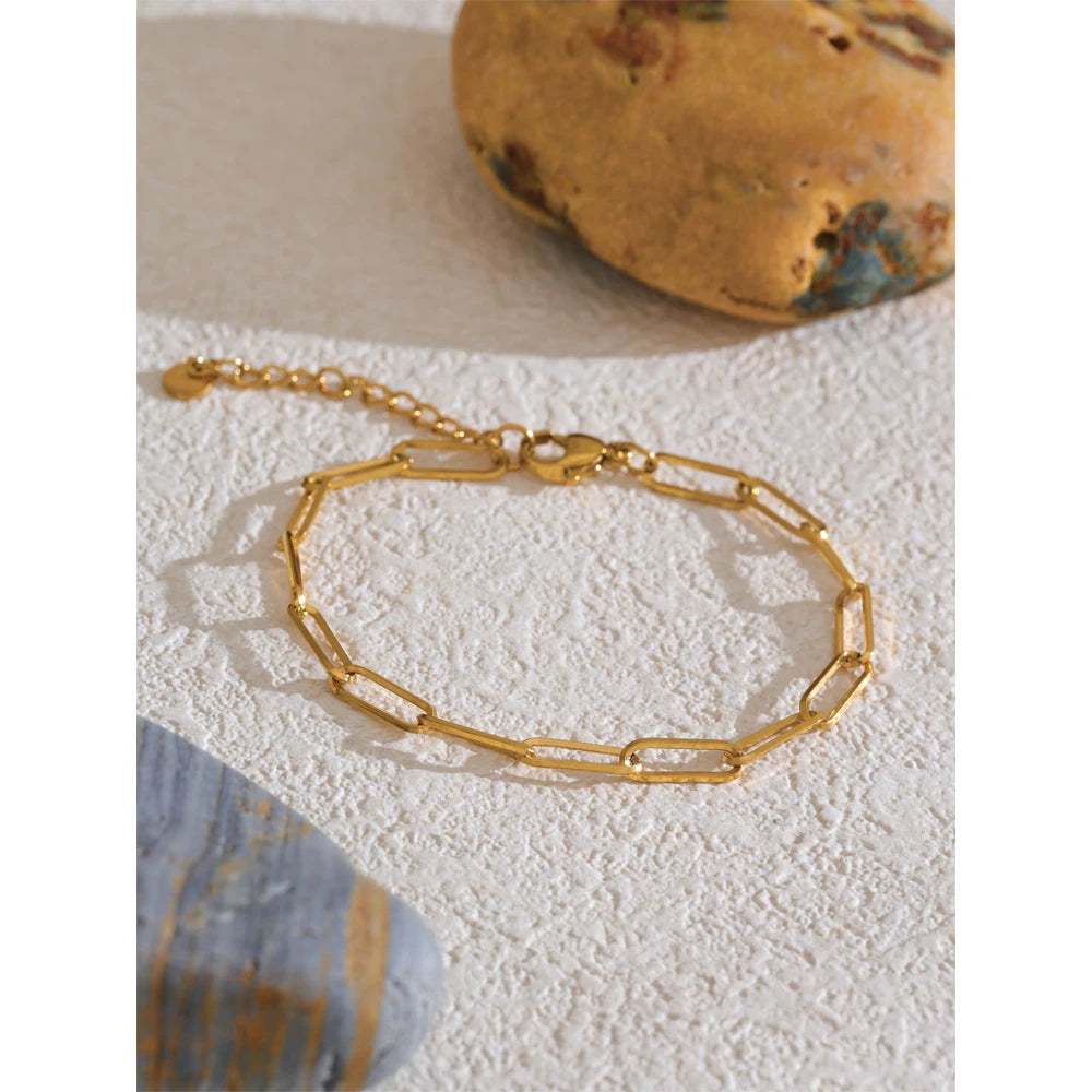 Yhpup Minimalist Stainless Steel Metal Chain Necklace Bracelet Bangle for Women 18K PVD Plated Golden Fashion Jewelry