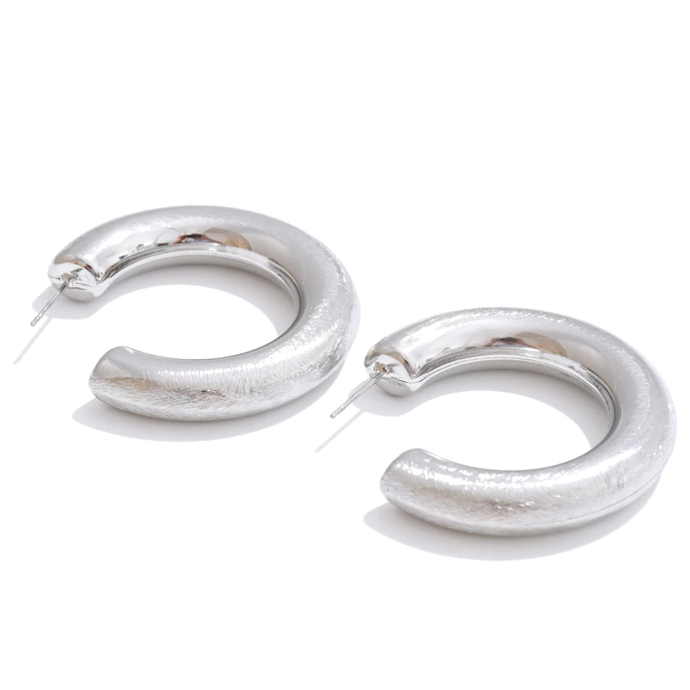 Yhpup 40*37mm Minimalist C-Shape Unusual Earrings Prevent Allergy Polished Metal Stainless Steel Charm Versatile Jewelry