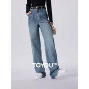 Calça Jeans Feminina Wide Leg com Bordado