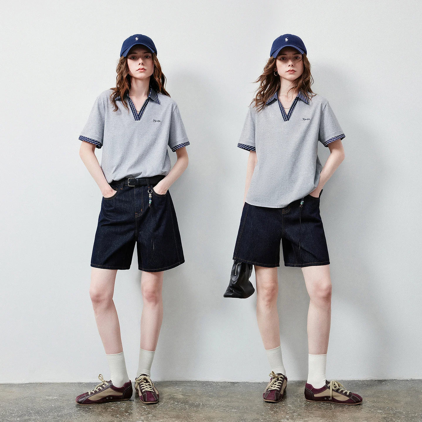 Camiseta Polo Feminina de Algodão Antibacteriano Xadrez