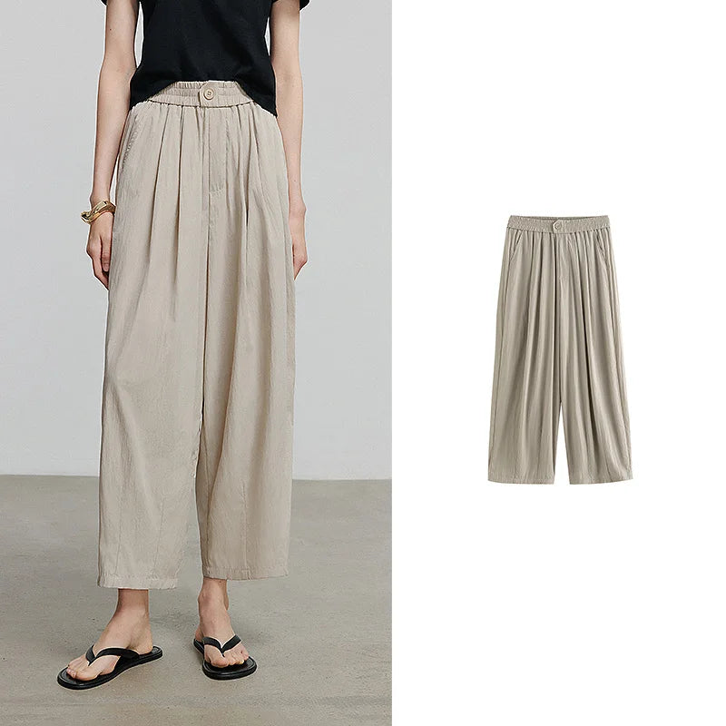 Calça Wide Leg Feminina Texturizada com Pregas
