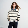 Moletom Feminino Listrado Efeito Duas Peças com Gola Jeans