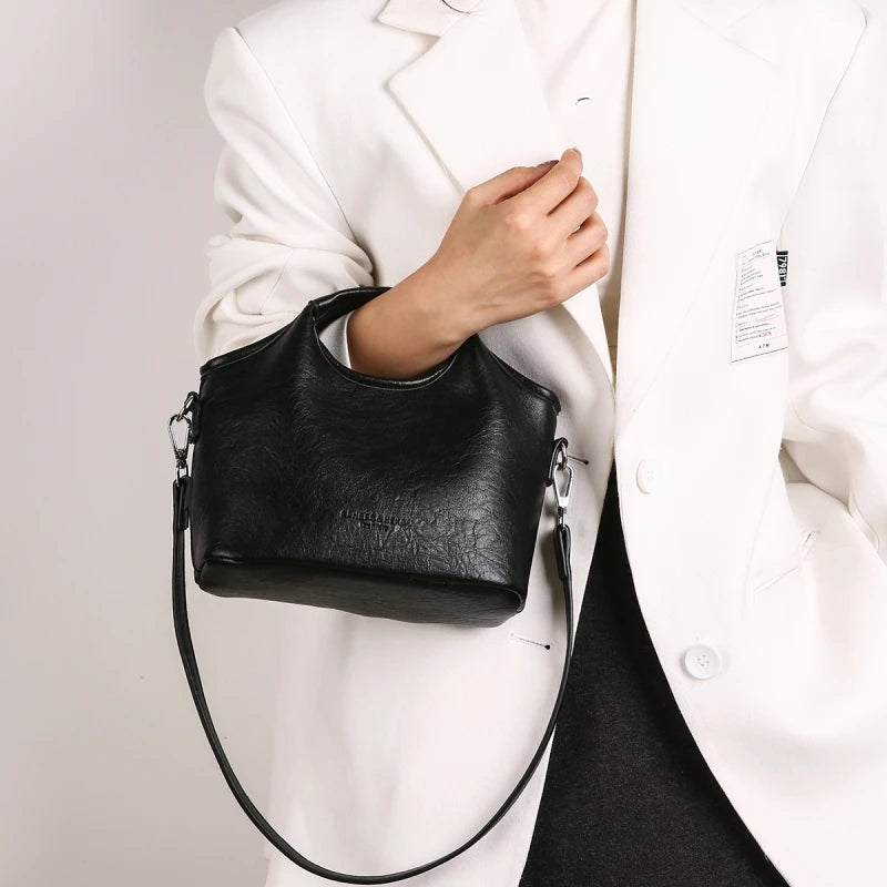 Bolsa feminina vintage de couro PU com alça dupla para ombro e transversal