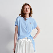 Blusa Feminina Assimétrica com Amarração e Estampa Estrela do Mar
