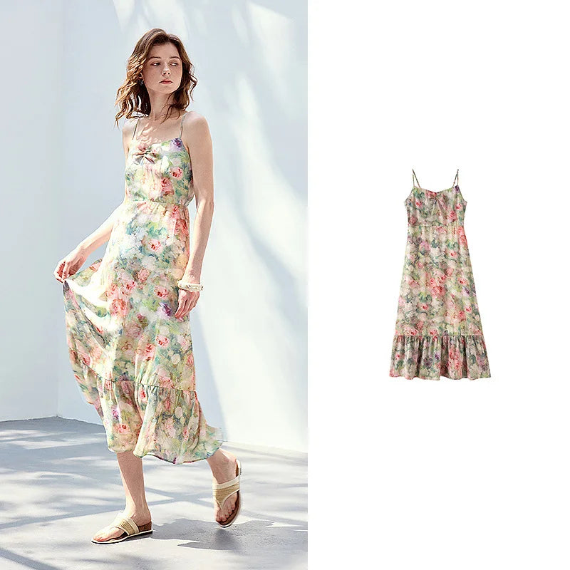 Vestido Slip Dress Midi Floral Estilo Monet