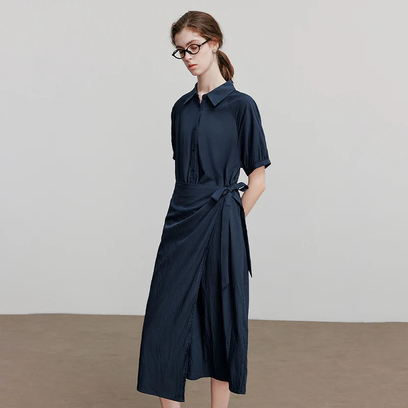Vestido Chemise Midi Solto com Bolsos