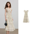 Vestido Midi Xadrez de Viscose com Bolsos Khaki