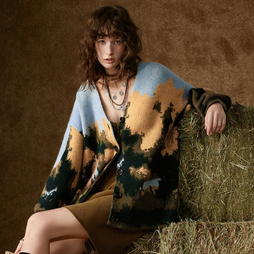 Cardigan Feminino de Tricô Estampado com Decote V