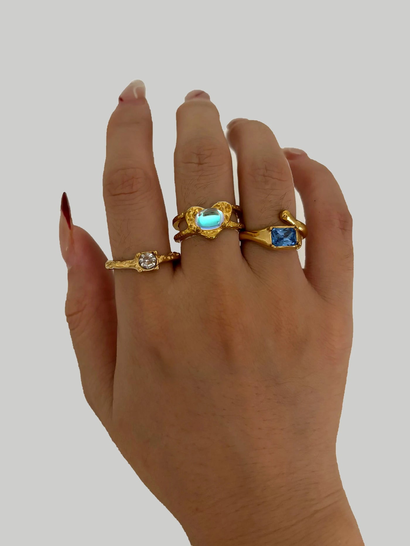 Anel Aberto com Pedra da Lua, Zircônia e Cristal