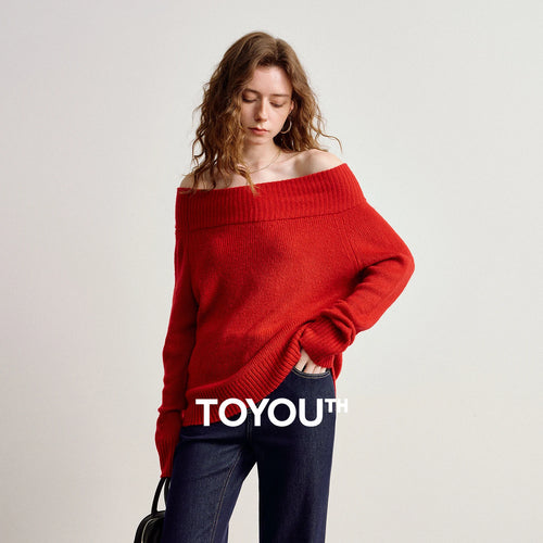 Suéter Vermelho Ombro a Ombro com Toque Mohair
