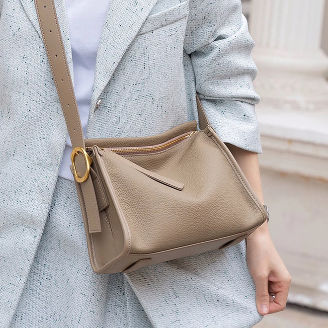 Bolsa Transversal Feminina em Couro Legítimo Vintage Grande Capacidade