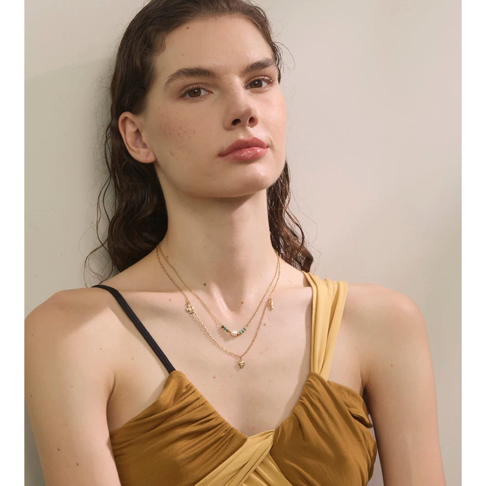 Colar Feminino de Camadas Gota com Pérola em Aço 316L