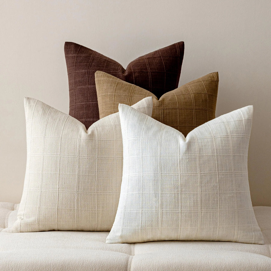 Taupe Linen Pillow Covers Decorative Plaid Throw Pillow Covers Boho Cushion Soft Neutral Farmhouse Vintage Cozy Home Decor