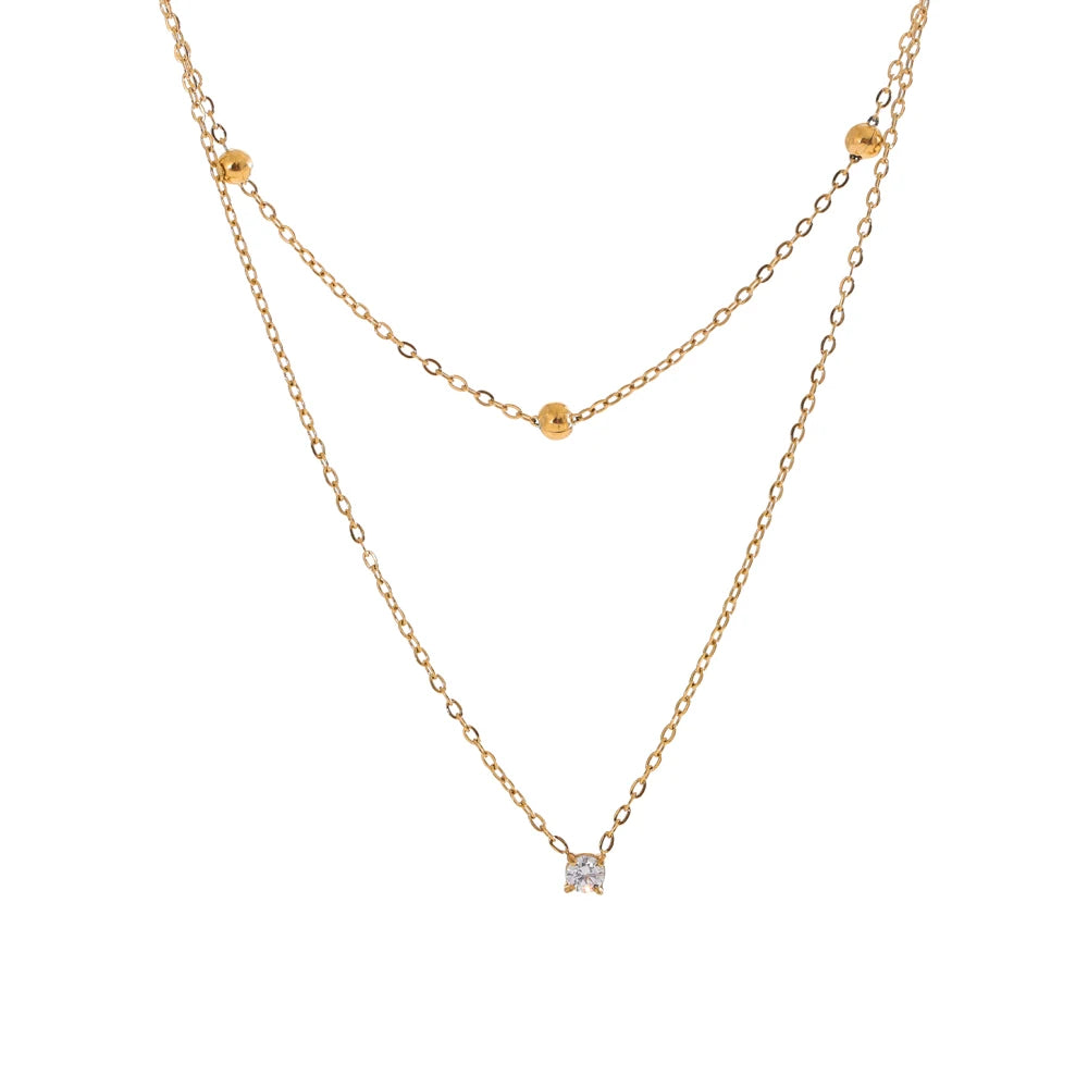 Colar Feminino de Camadas Gota com Zircônia em Aço Inoxidável 3 YH5310A Gold