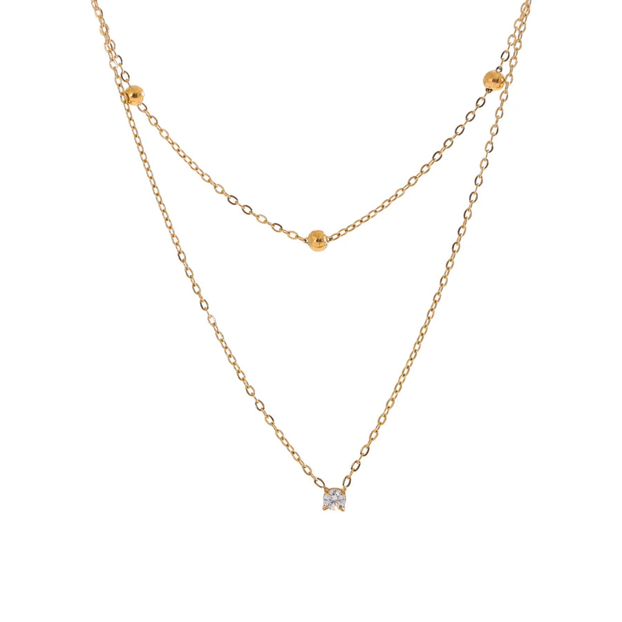 Colar Feminino de Camadas Gota com Zircônia em Aço Inoxidável 3 YH5310A Gold