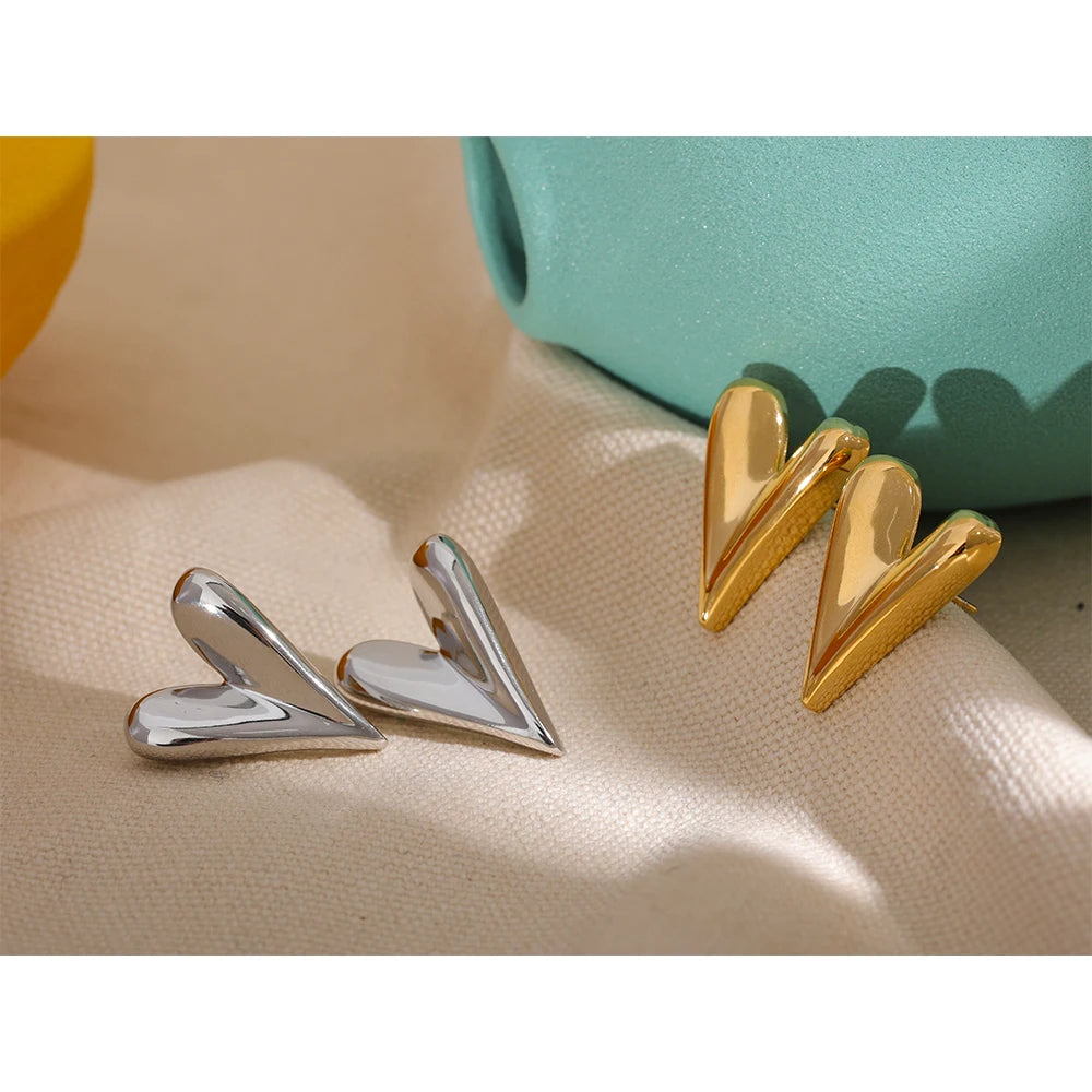 Yhpup 316L Stainless Steel Heart Stud Earrings for Women 18K Gold Color Plated Waterproof Charm Trend Basic Daily Jewelry Gift