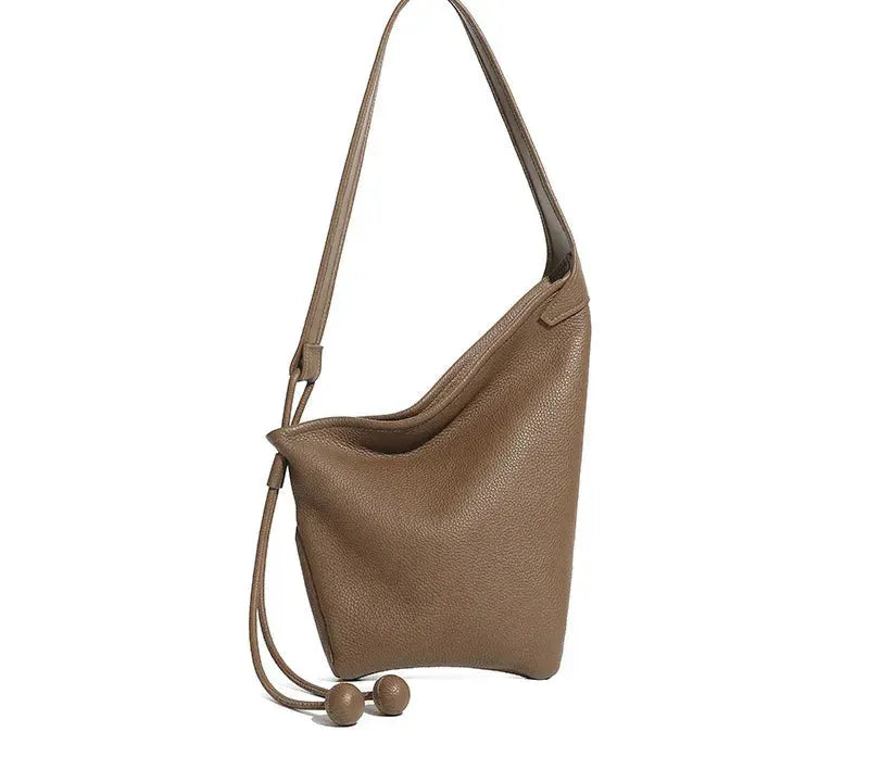 Bolsa Feminina de Couro Legítimo Vintage com Zíper e Compartimentos Internos