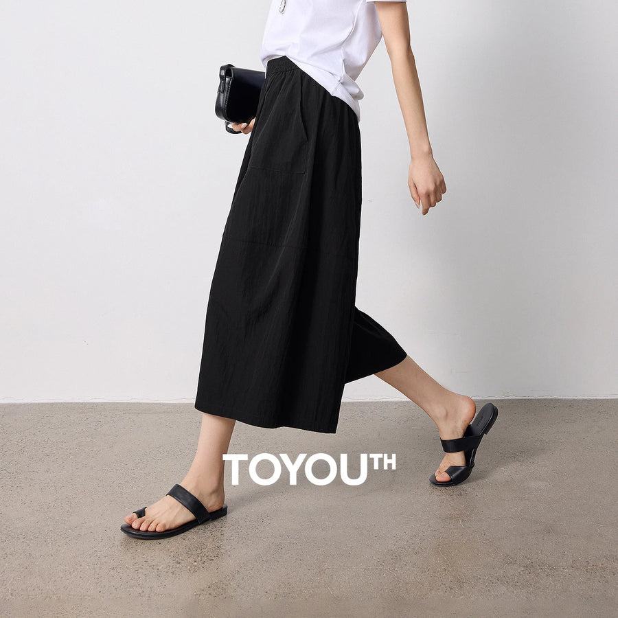 Calça Wide Leg Feminina Cropped com Fenda e Textura