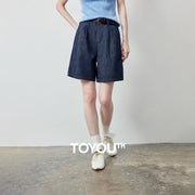 Shorts Jeans Feminino Algodão e Linho com Lavagem Vintage