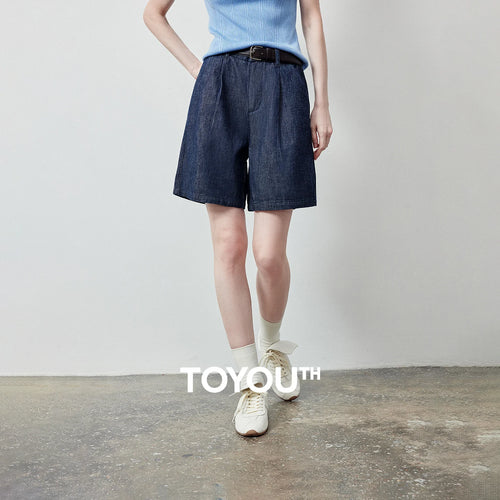Shorts Jeans Feminino Algodão e Linho com Lavagem Vintage