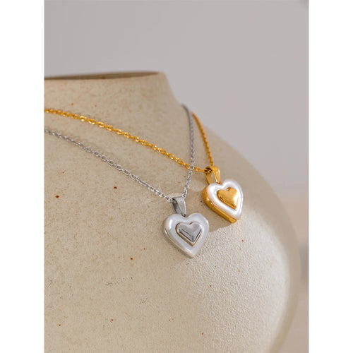 Yhpup Valentine's Day Gift Shell Heart Love Chic Pendant Necklace for Women Stainless Steel Exquisite Collar Jewelry