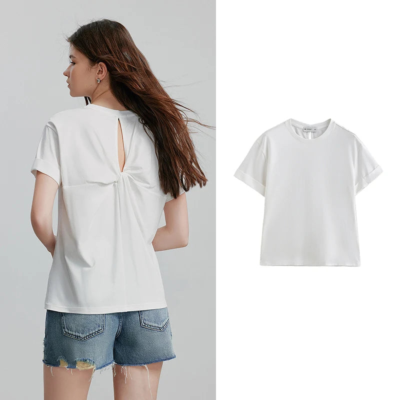 Camiseta Feminina de Algodão e Liocel com Detalhe Vazado