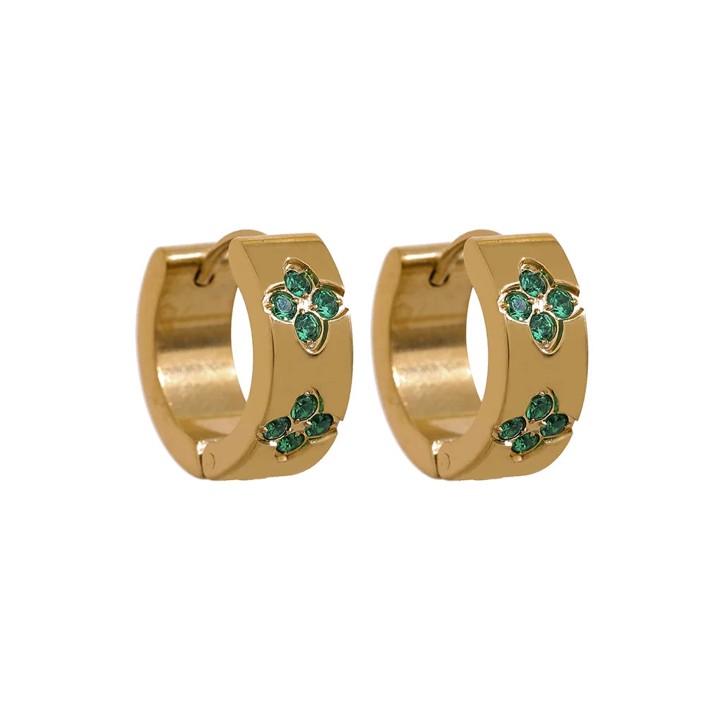 Brinco de Argola com Zircônias Rosa, Verde e Branca
