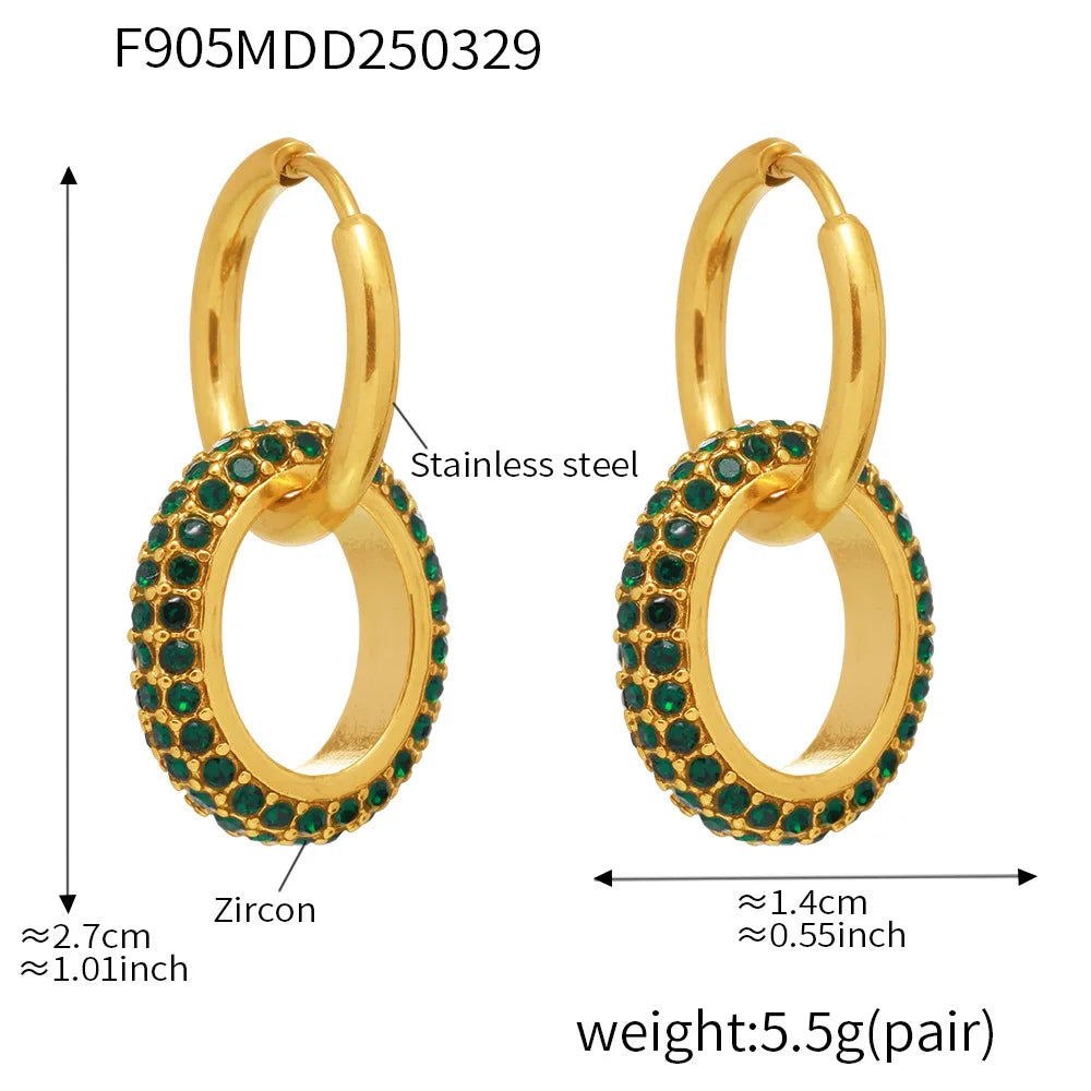 Argola Círculos Duplos com Zircônia em Aço Inoxidável
