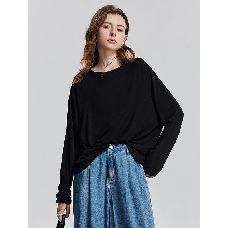Blusa Feminina de Liocel e Lã Manga Longa Lisa