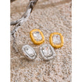 Yhpup Shiny Cubic Zirconia Rectangle Pendant Necklace Earrings Quality Gold Color PVD Plated Stainless Steel Premium Jewelry