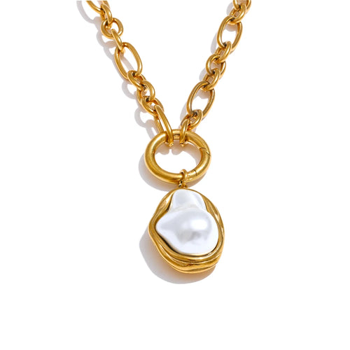 Colar Feminino Gota com Pérola em Aço Inoxidável 12 YH4891A