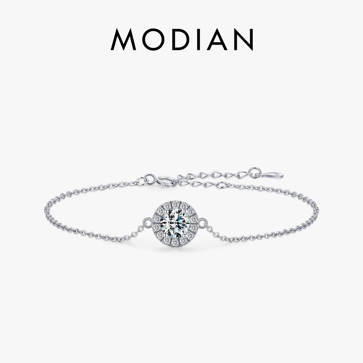 MODIAN Pure 925 Sterling Silver Luxury 1.0Ct Sparkling Clear CZ Link Chain Charm Bracelet For Women Wedding Engagement Jewelry