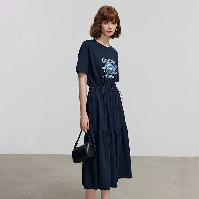Vestido Camiseta Midi Estampado de Algodão
