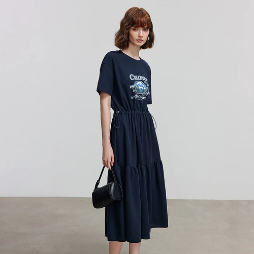 Vestido Camiseta Midi Estampado de Algodão