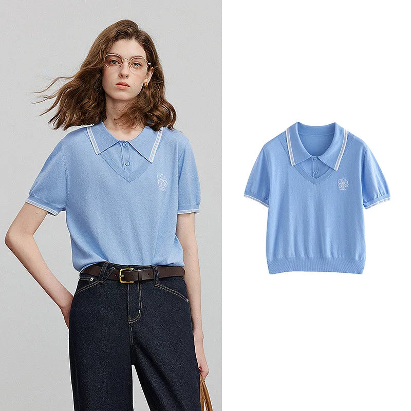 Blusa Feminina de Tricô Manga Curta com Caimento Leve