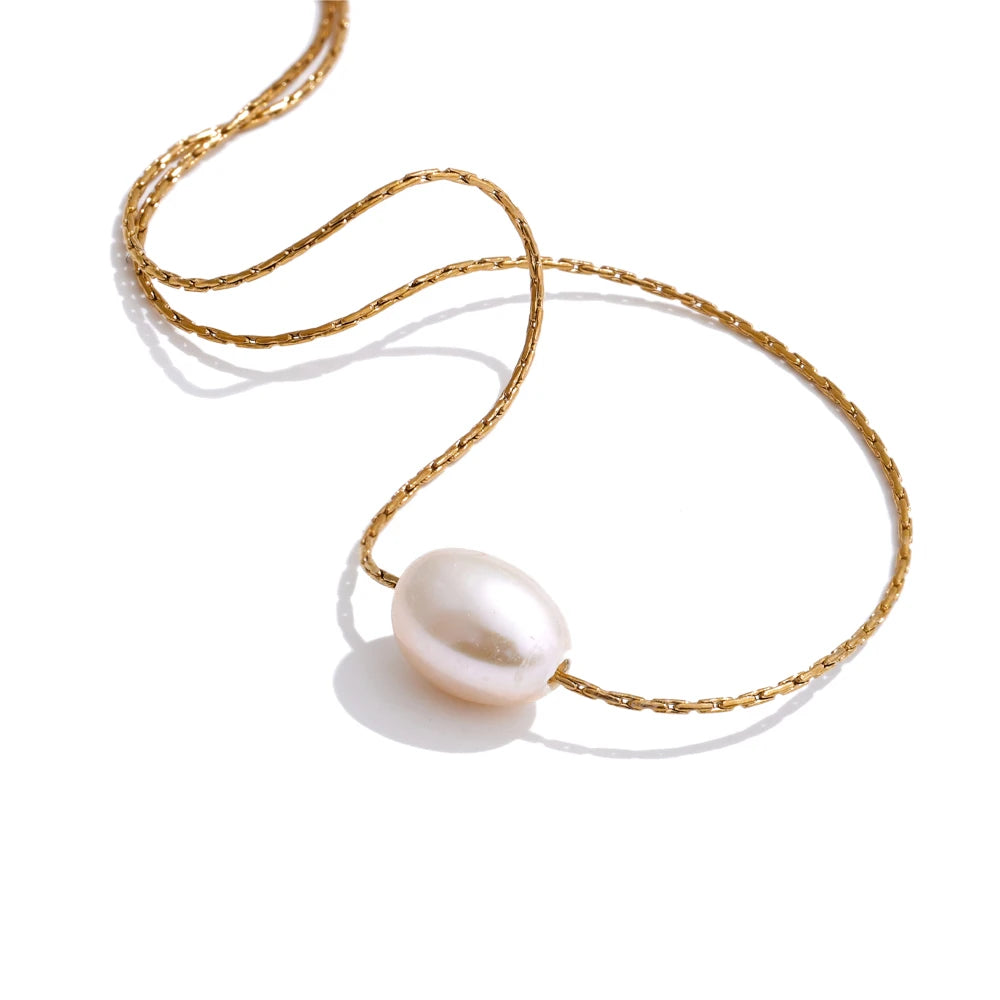 Colar Feminino Gota com Pérola em Aço Inoxidável 14 YH3645A Gold