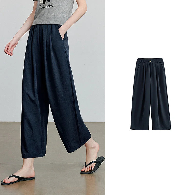 Calça Barrel Feminina com Cós Elástico Dark Blue