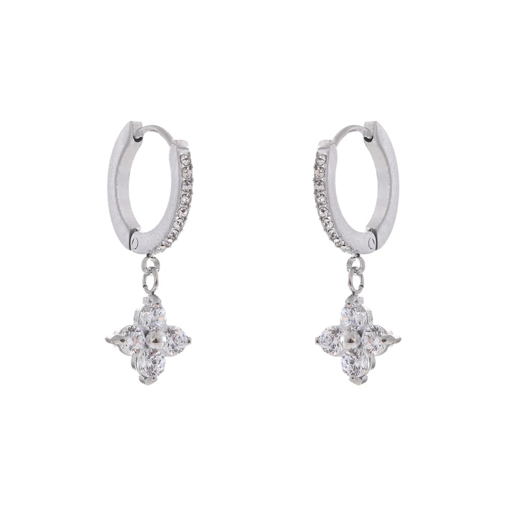 Brinco Pendente Coração e Flor com Zircônia