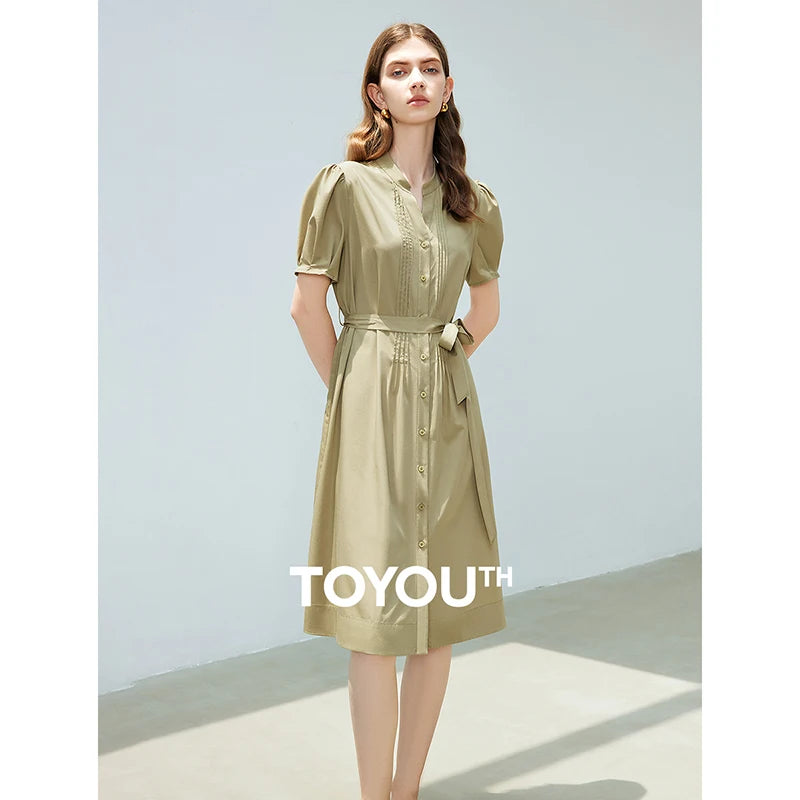 Vestido Curto com Decote V e Manga Bufante