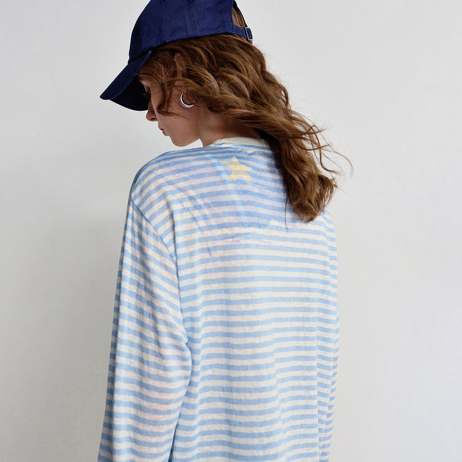 Blusa Feminina de Liocel Oversized Estilo Náutico