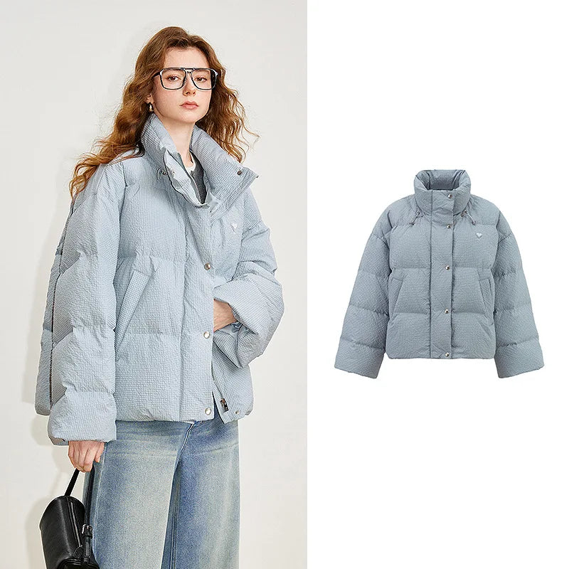 Jaqueta Puffer Feminina 90% Plumas Matelassê Bolha Light Blue