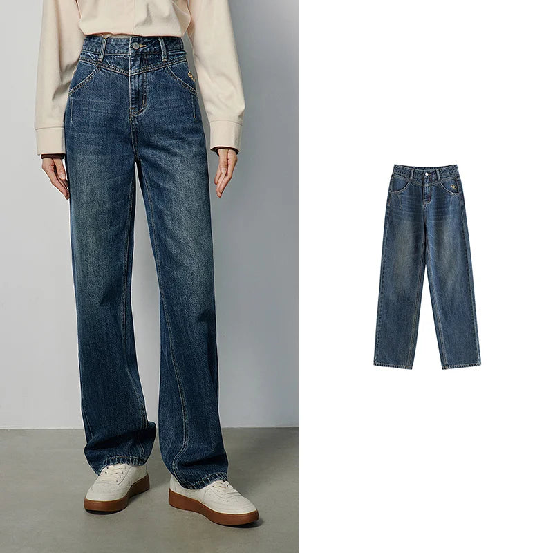 Calça Jeans Feminina Wide Leg com Bordado