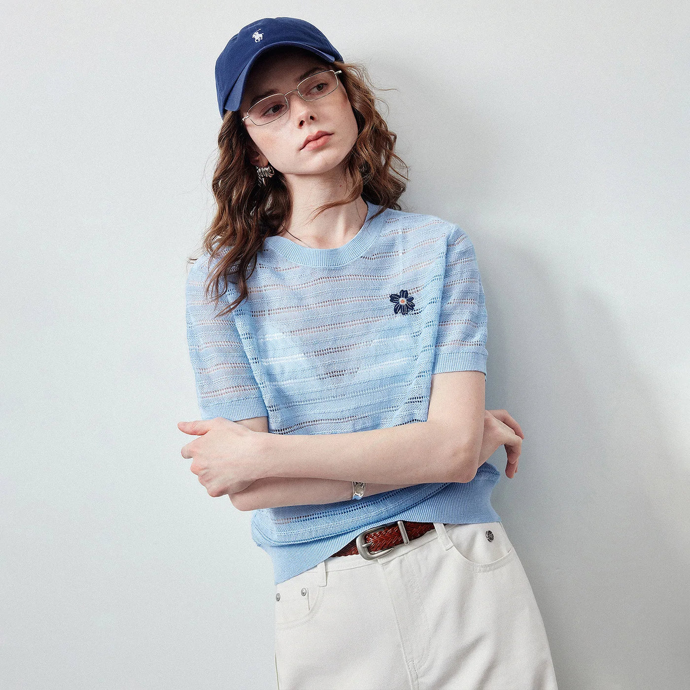 Blusa Feminina de Tricô Texturizado Slim Gola Redonda