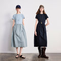 Vestido Midi de Liocel e Algodão com Recortes