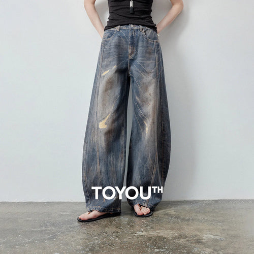Calça Jeans Feminina Barrel Cintura Alta com Recortes