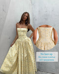 Mingmingxi Women Long Floral Print Spaghetti Strap Maxi Dress Summer Elegant Lace Up Dress Flowy Holiday Party Beach Wear Dress yellow - no lace up