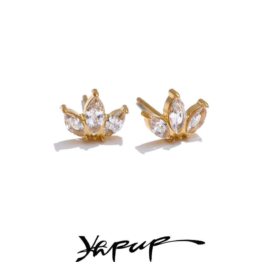Brinco Pendente Flor com Zircônia em Aço Inoxidável Ouro 5
