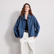 Jaqueta Jeans Feminina 100% Algodão com Bolsos