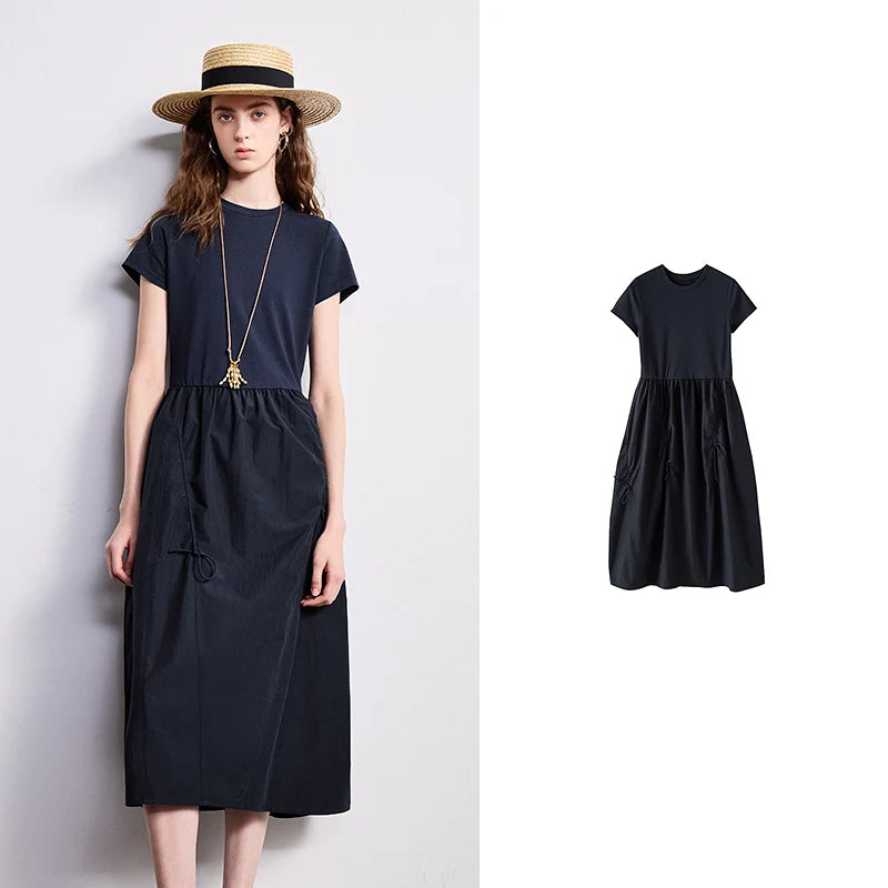 Vestido Midi de Liocel e Algodão com Recortes Sky Blue