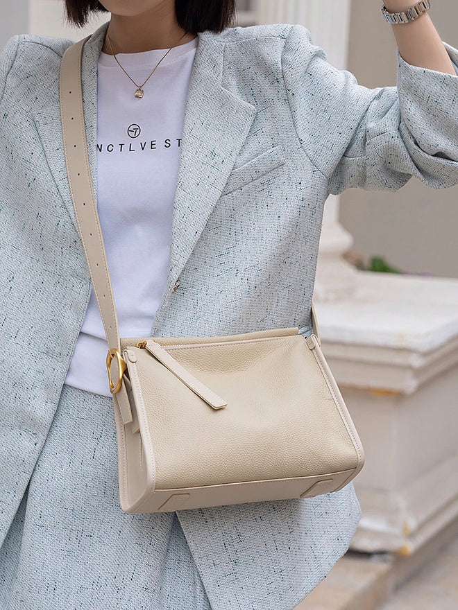 Bolsa Transversal Feminina em Couro Legítimo Vintage Grande Capacidade